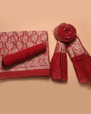 Maroon Handloom Silk Banarasi Woven Unstitched Suit Fabric Set With Handloom Silk Woven Dupatta