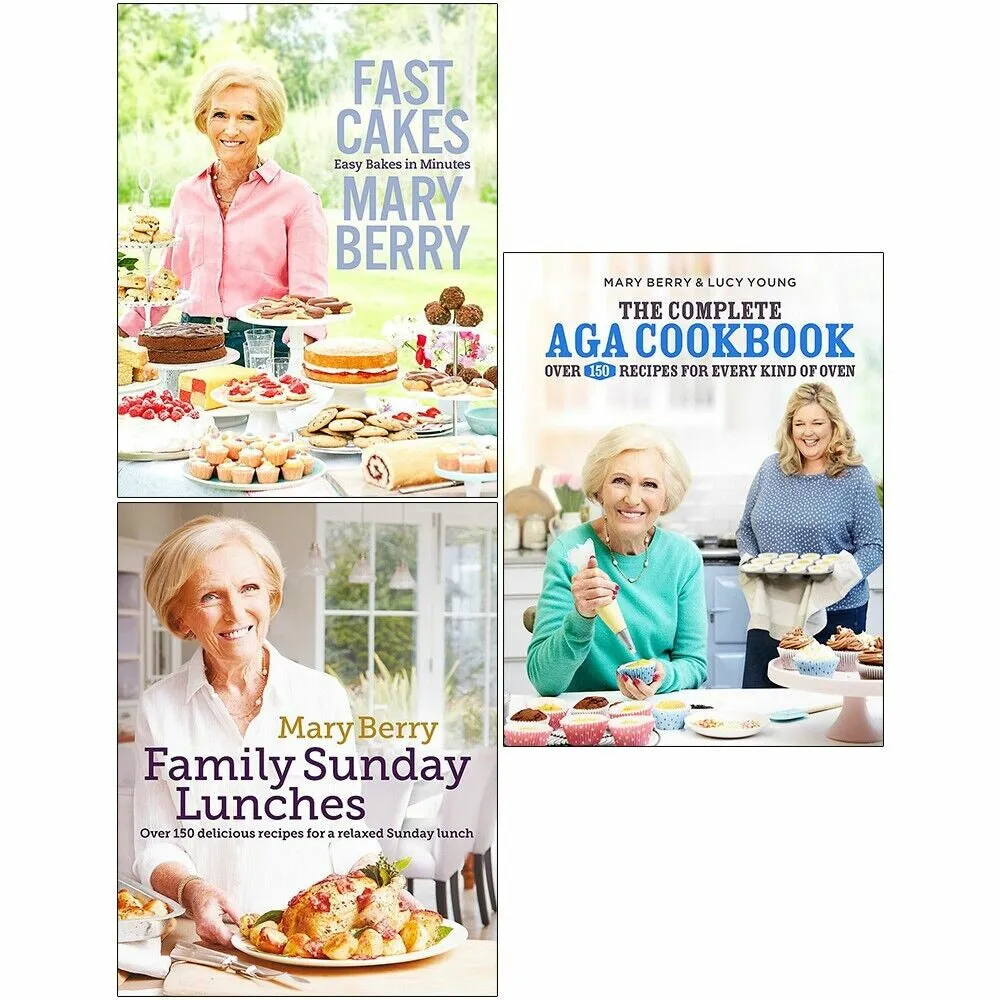 Mary Berry 3 Books Collection Set Fast Cakes, Family Sunday Lunches, Aga Cookbook