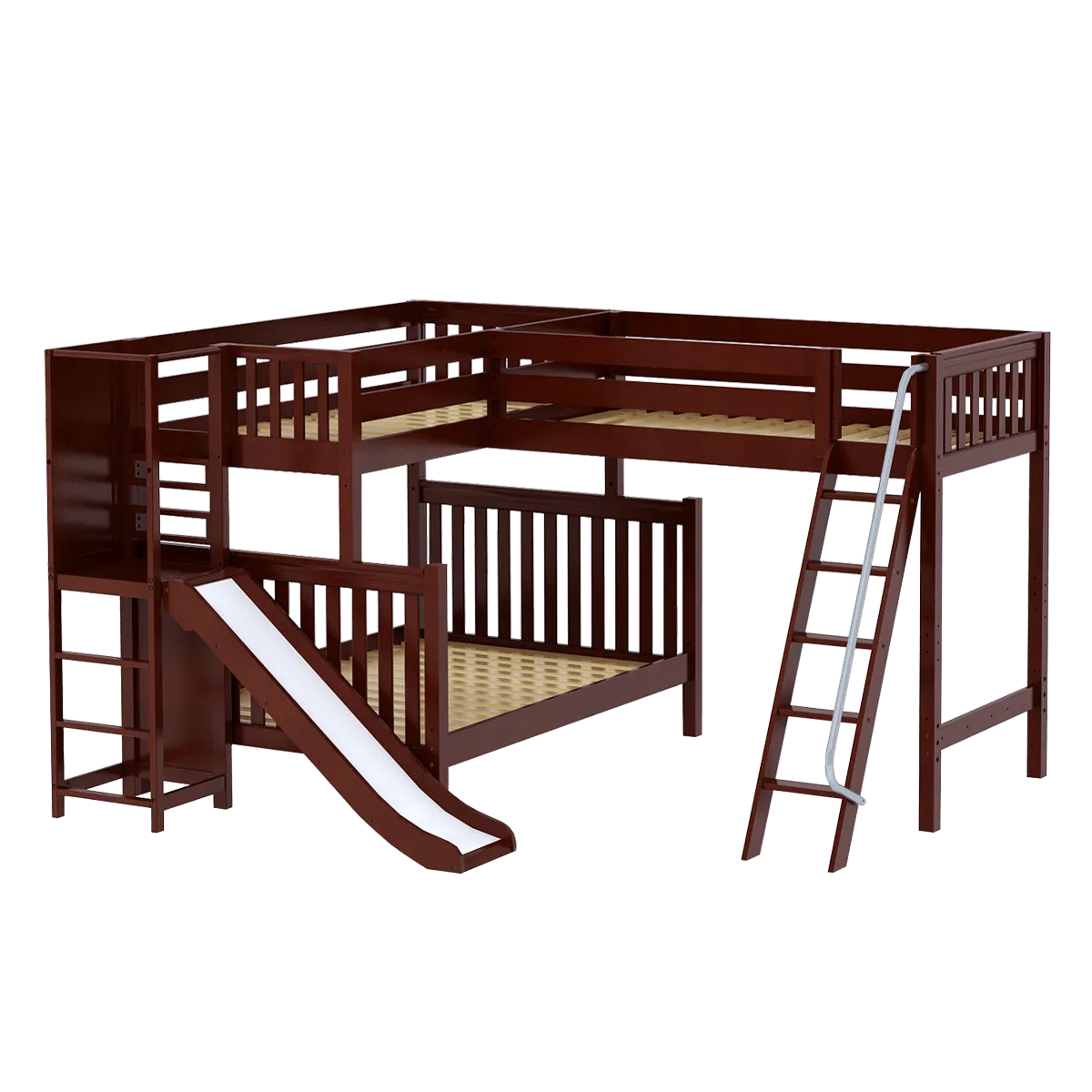 Maxtrix High Twin over Full Corner Loft Bunk Bed with Ladder   Slide Platform
