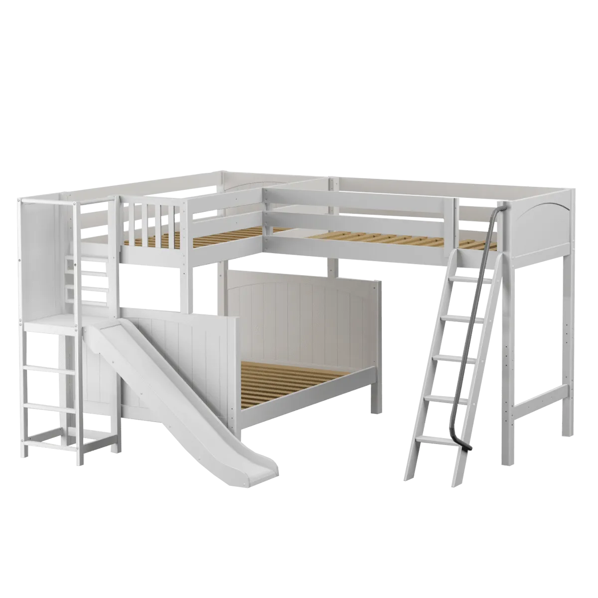 Maxtrix High Twin over Full Corner Loft Bunk Bed with Ladder   Slide Platform