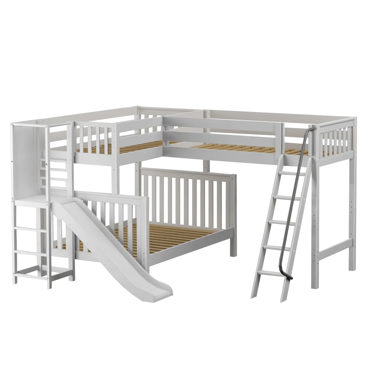 Maxtrix High Twin over Full Corner Loft Bunk Bed with Ladder   Slide Platform