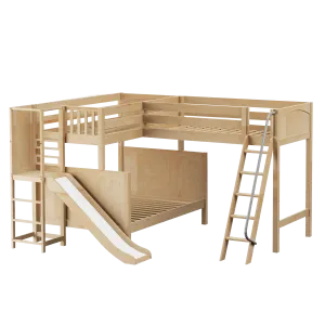 Maxtrix High Twin over Full Corner Loft Bunk Bed with Ladder   Slide Platform