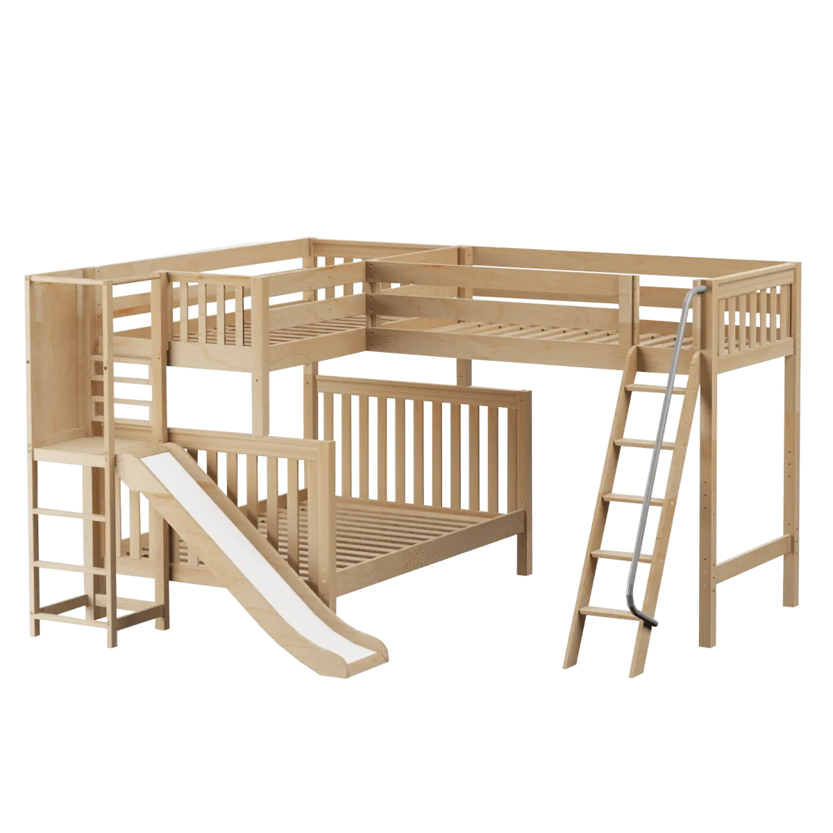 Maxtrix High Twin over Full Corner Loft Bunk Bed with Ladder   Slide Platform
