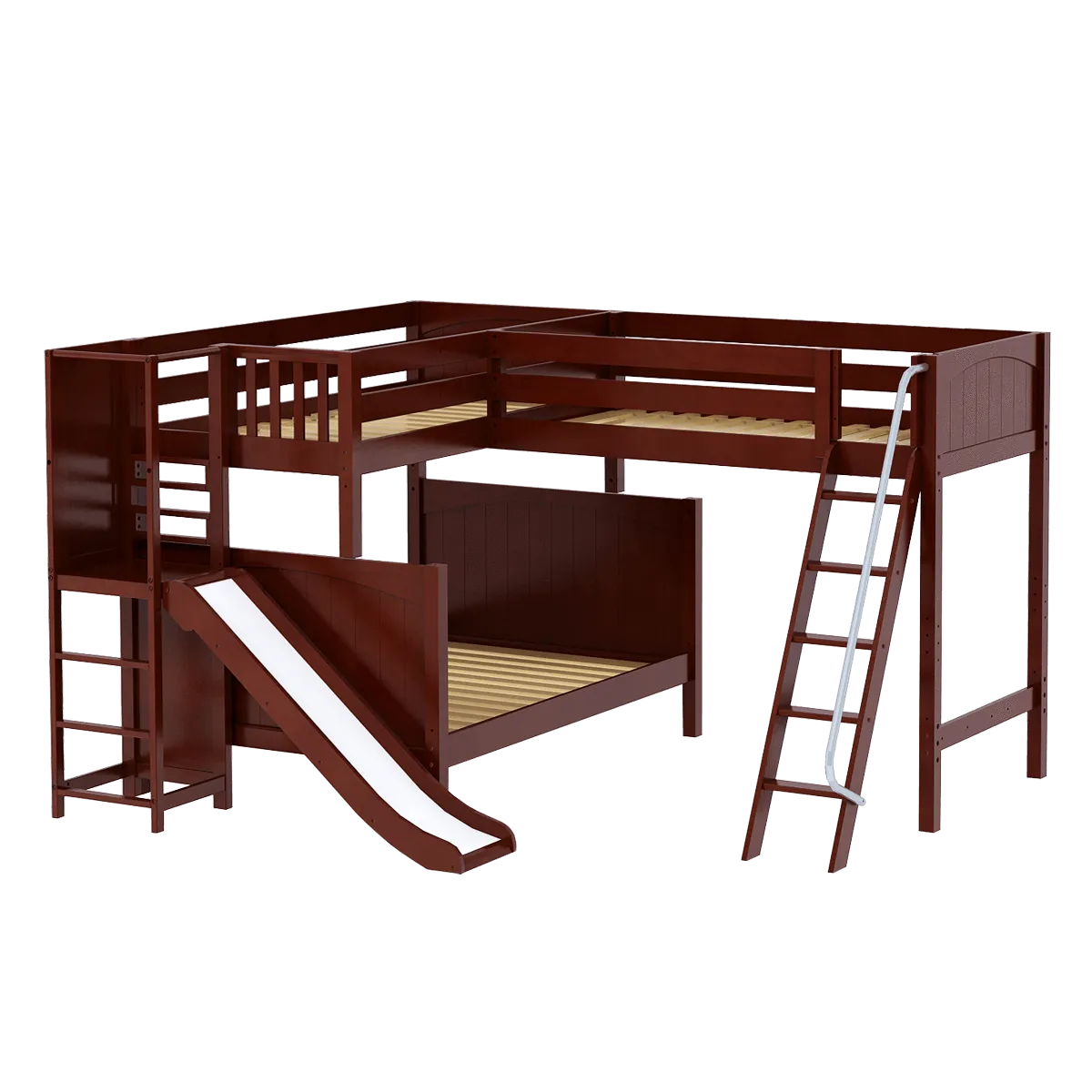 Maxtrix High Twin over Full Corner Loft Bunk Bed with Ladder   Slide Platform