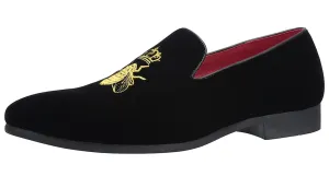 Men's Velvet Loafers Casual Gold Embroidery