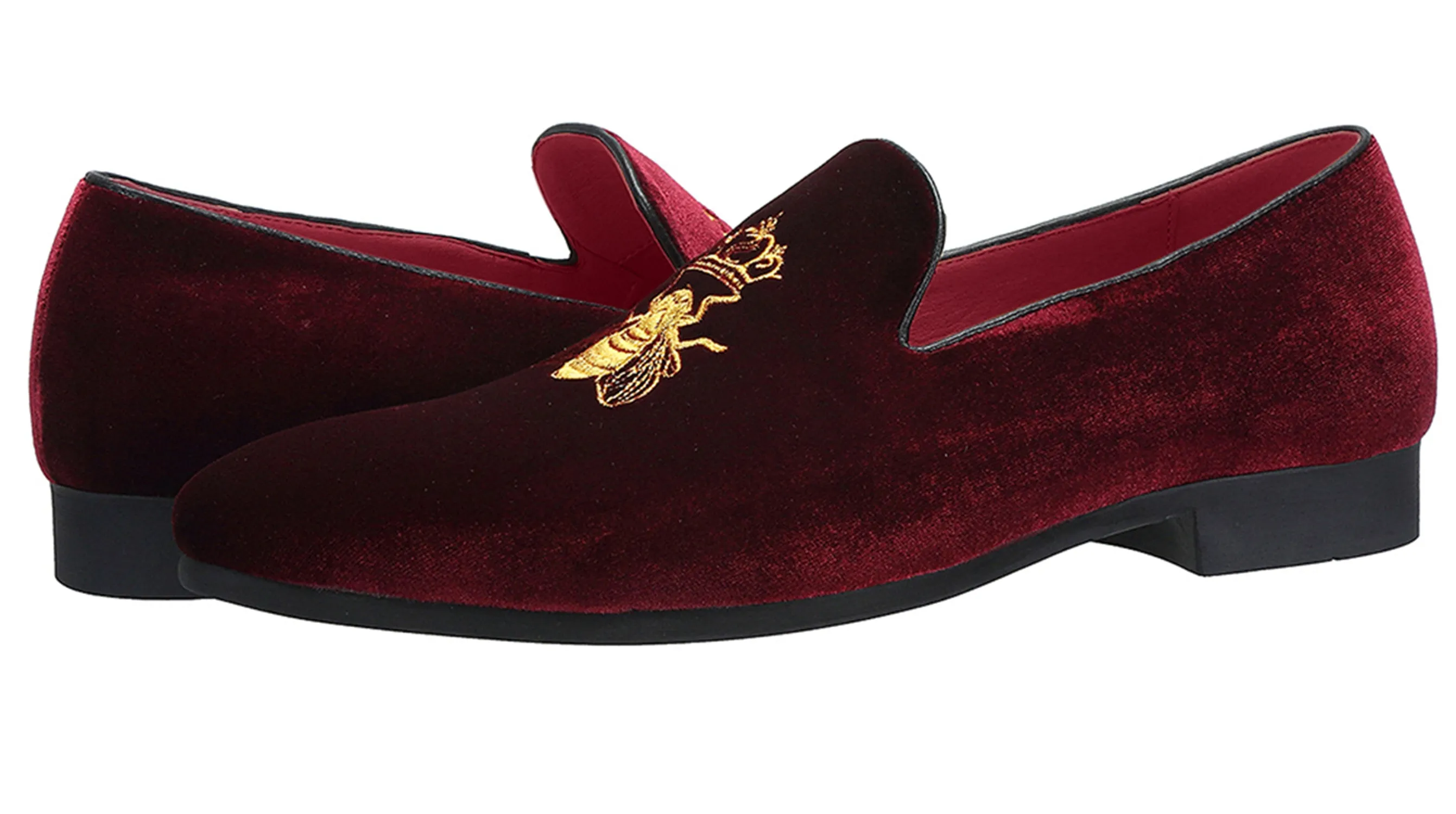 Men's Velvet Loafers Casual Gold Embroidery
