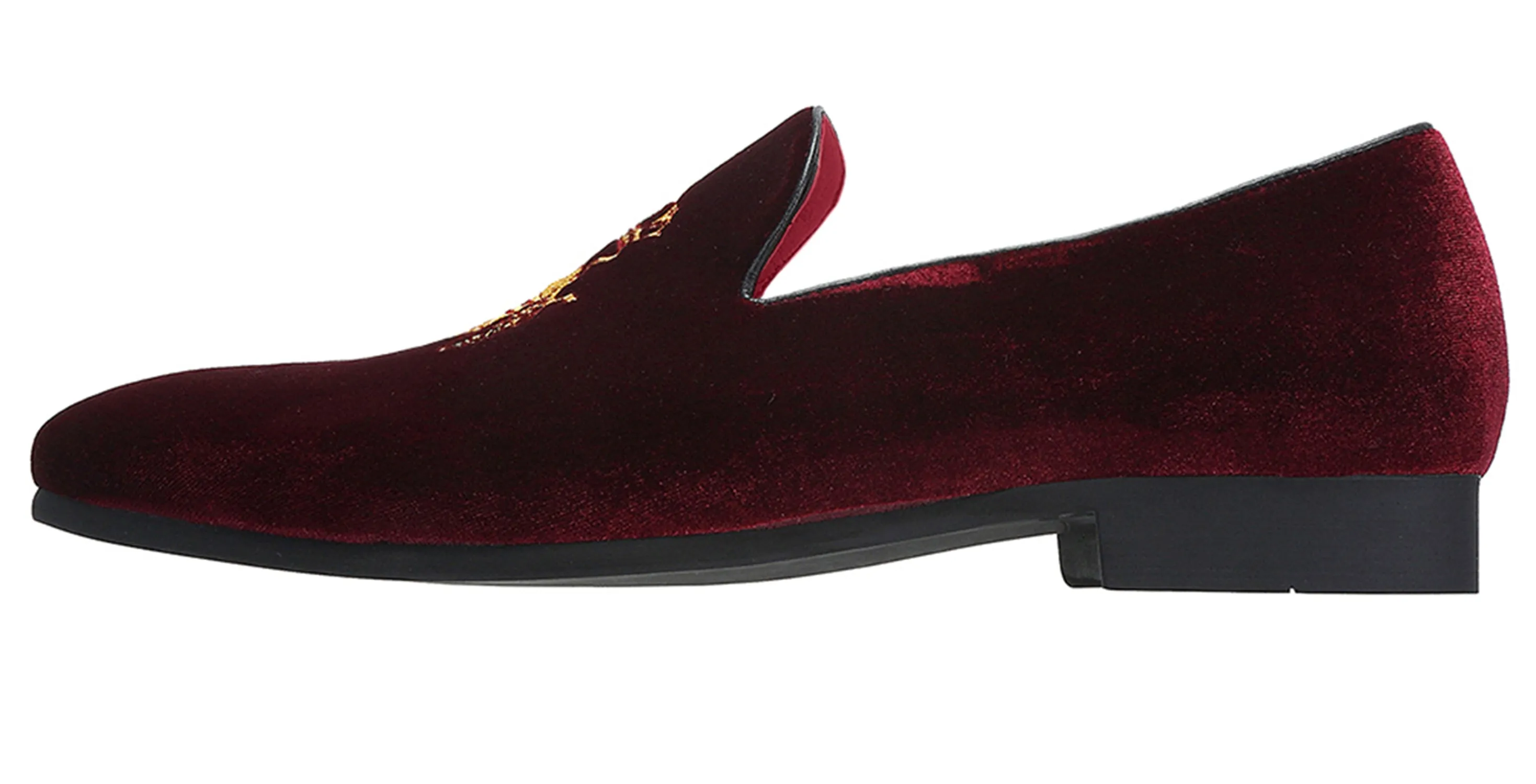 Men's Velvet Loafers Casual Gold Embroidery