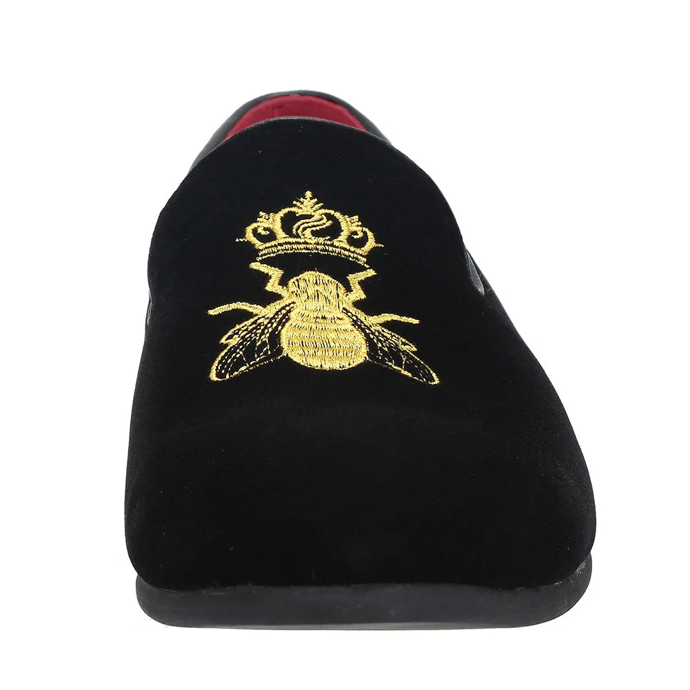 Men's Velvet Loafers Casual Gold Embroidery