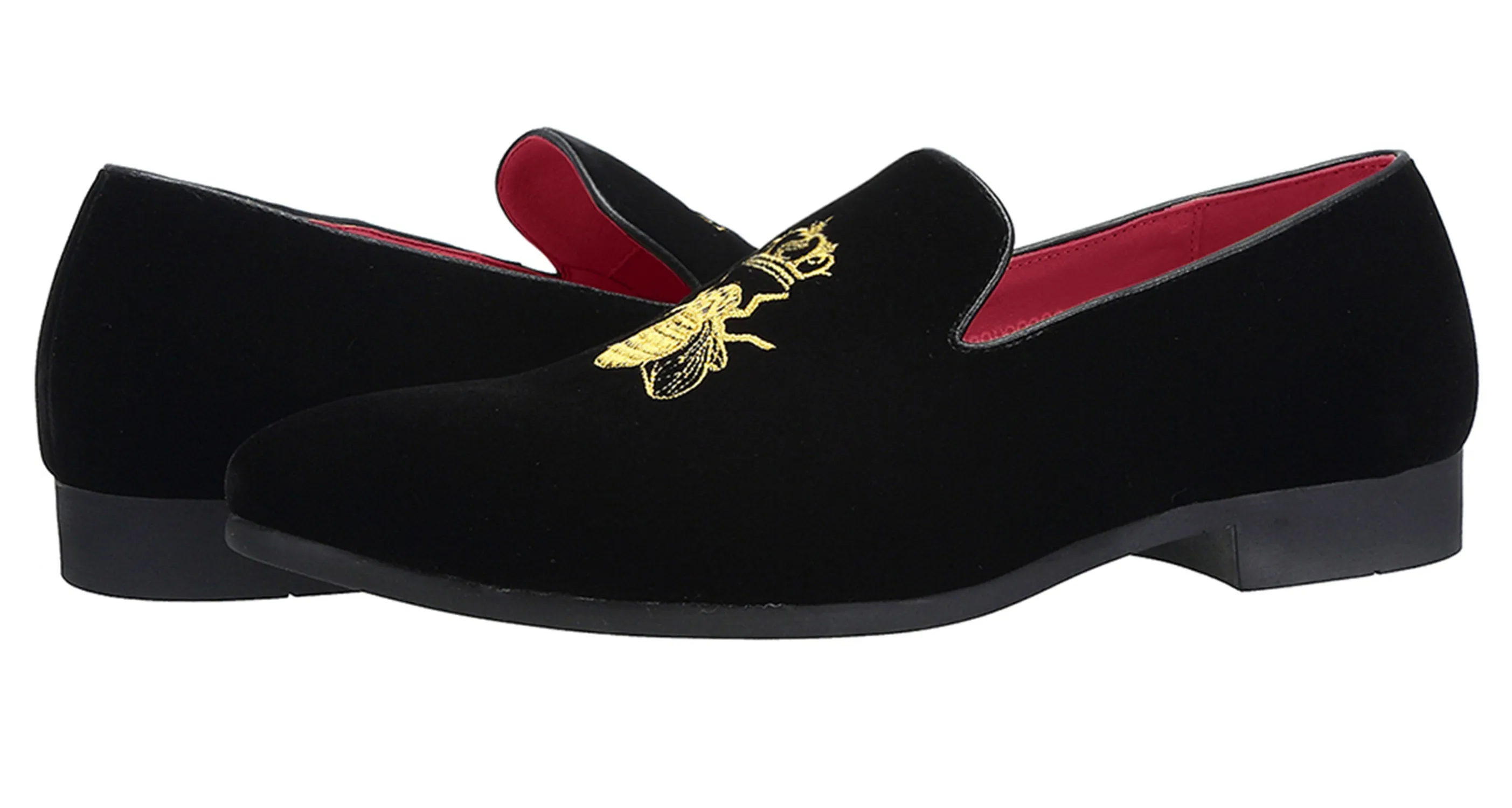 Men's Velvet Loafers Casual Gold Embroidery