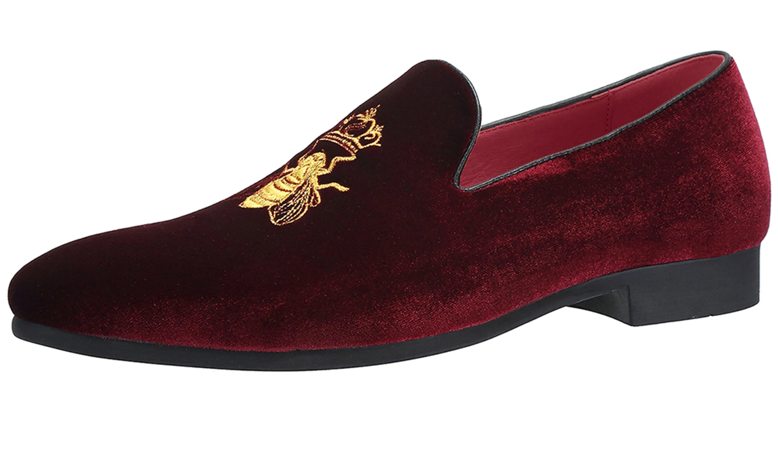 Men's Velvet Loafers Casual Gold Embroidery