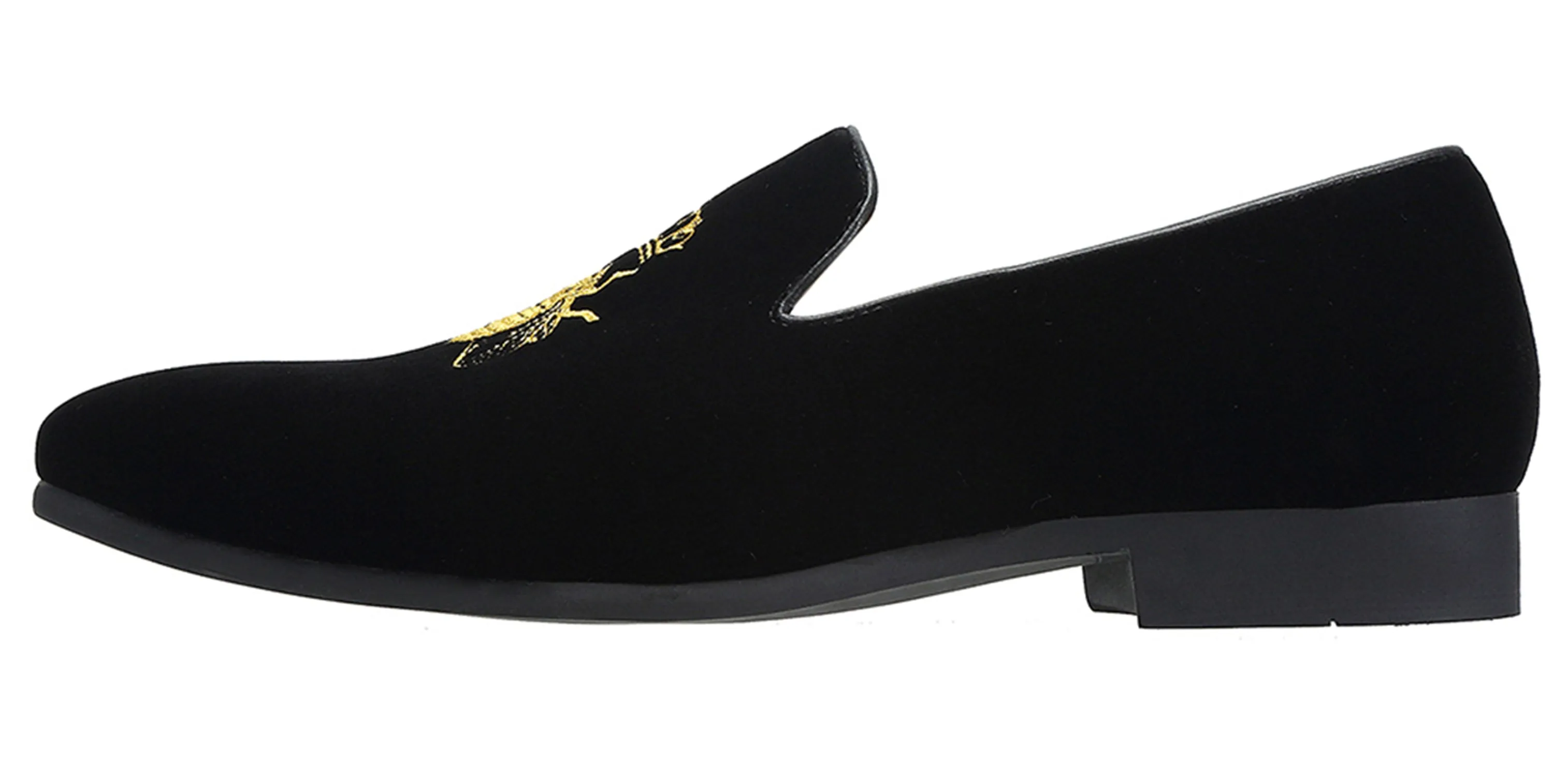 Men's Velvet Loafers Casual Gold Embroidery