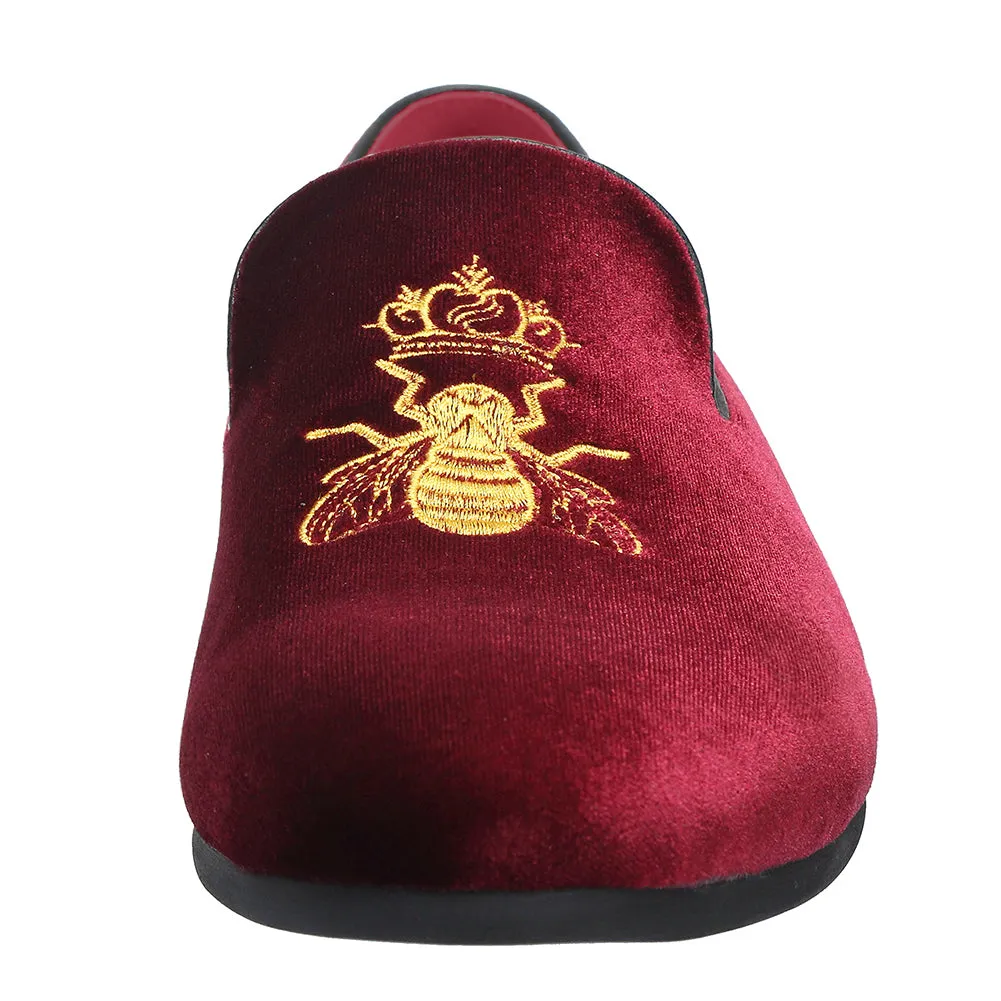 Men's Velvet Loafers Casual Gold Embroidery