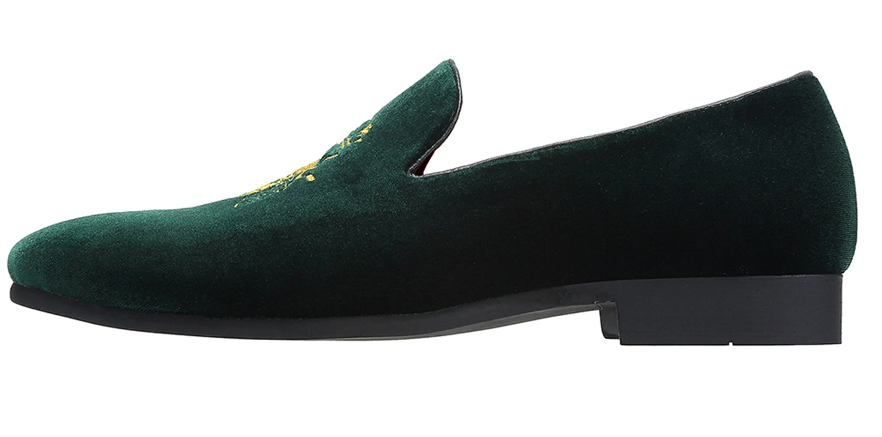 Men's Velvet Loafers Casual Gold Embroidery