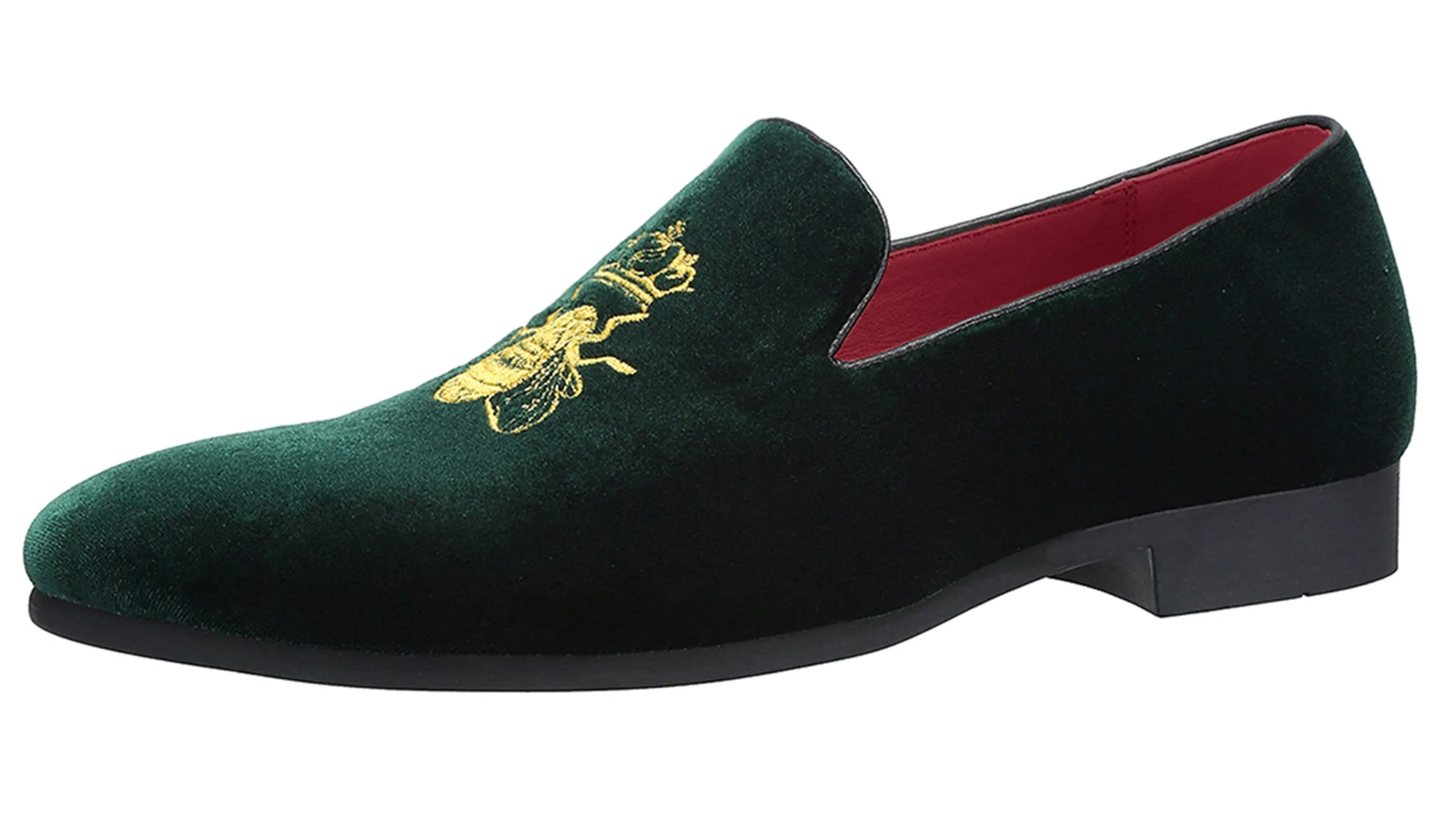 Men's Velvet Loafers Casual Gold Embroidery