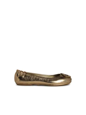 'Minnie' Gold Leather Ballet Flats