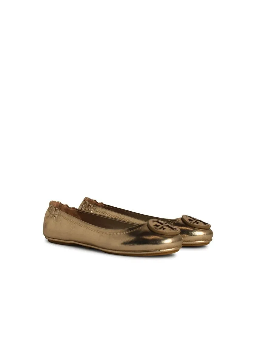 'Minnie' Gold Leather Ballet Flats