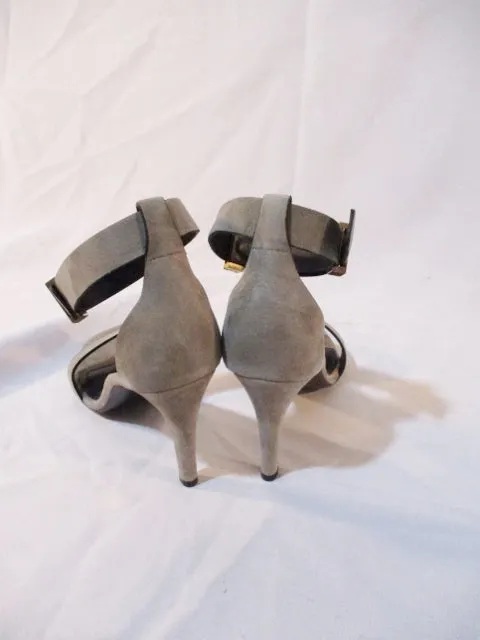NEW CELINE PARIS Strappy Open Sandal Suede ITALY Shoe 36 6 Light KHAKI GRAY Womens