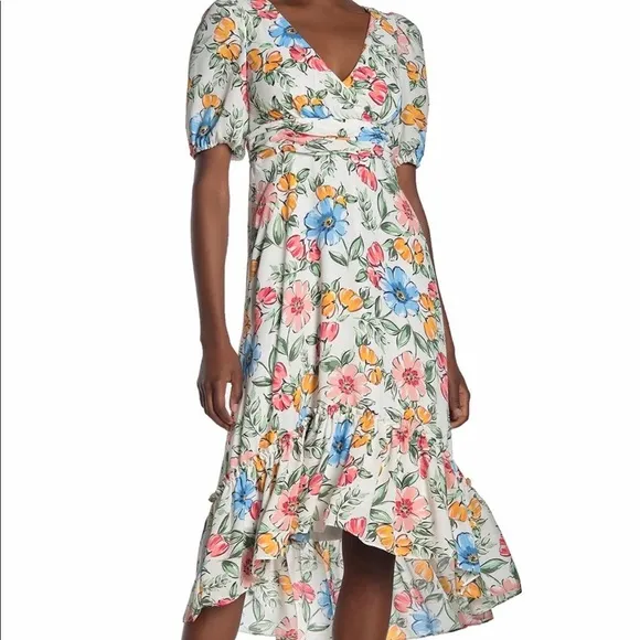 NEW Donna Morgan Bubble Sleeve High-low Midi Dress
