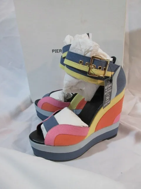 NEW PIERRE HARDY PLATFORM WEDGE Heel Shoe Sandal MULTI 37 6.5 Canvas Stripe