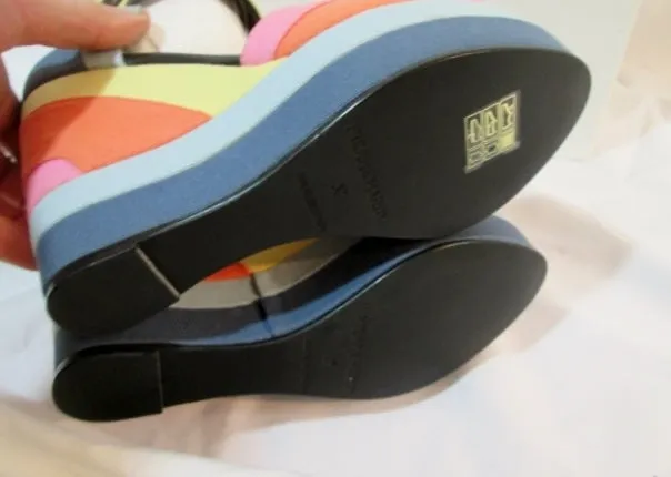 NEW PIERRE HARDY PLATFORM WEDGE Heel Shoe Sandal MULTI 37 6.5 Canvas Stripe
