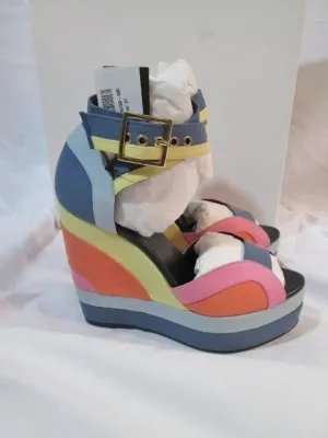 NEW PIERRE HARDY PLATFORM WEDGE Heel Shoe Sandal MULTI 37 6.5 Canvas Stripe