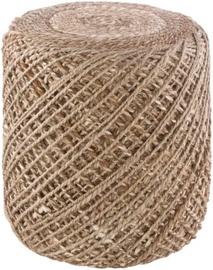 New Surya Durban Cottage Cylinder Hand Woven Pouf With Taupe And Tan And Khaki! Made in India! Retails $343 