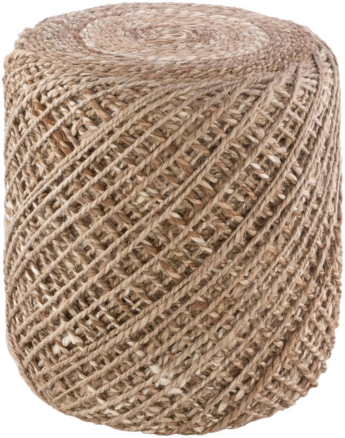 New Surya Durban Cottage Cylinder Hand Woven Pouf With Taupe And Tan And Khaki! Made in India! Retails $343 