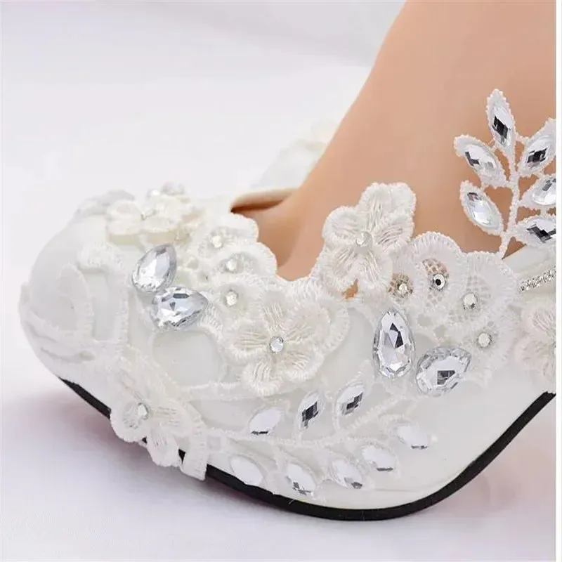 New White Wedding Bride Pumps High Heels