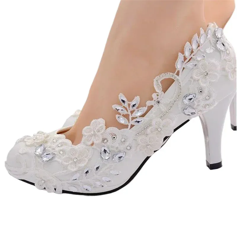 New White Wedding Bride Pumps High Heels