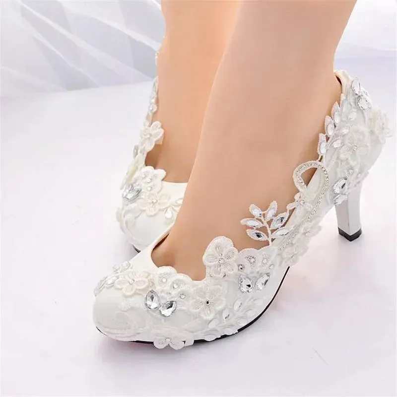 New White Wedding Bride Pumps High Heels