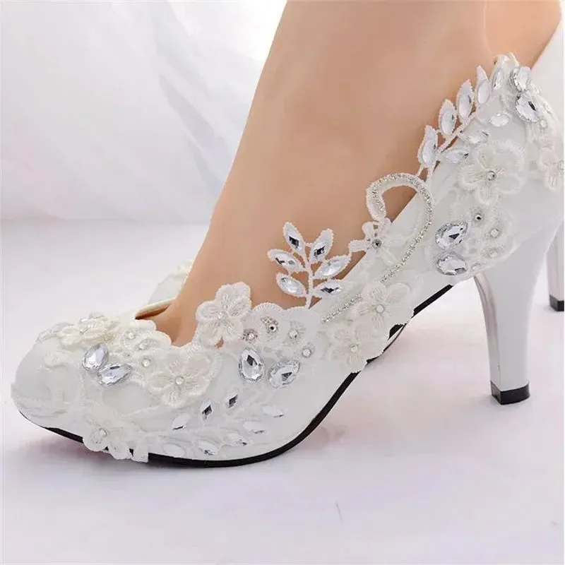 New White Wedding Bride Pumps High Heels