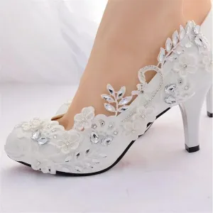 New White Wedding Bride Pumps High Heels
