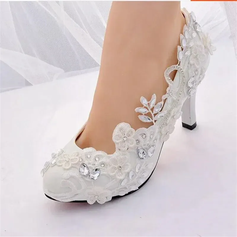 New White Wedding Bride Pumps High Heels