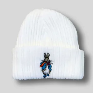 Newborn white Knitted Hat with Rabbit motif