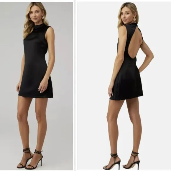 NonChalant Dawn Open Back Satin Mini Dress Black XS
