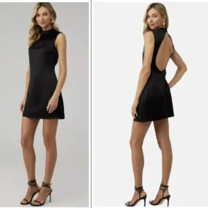 NonChalant Dawn Open Back Satin Mini Dress Black XS