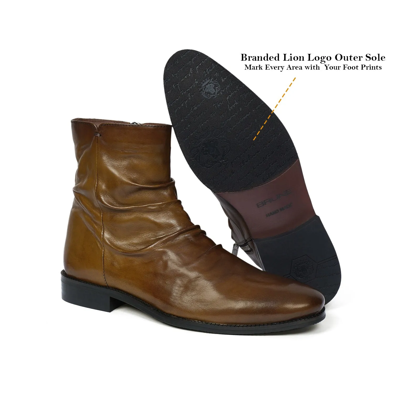 Olive Leather Pleated Lightweight Chelsea Boots by Brune & Bareskin
