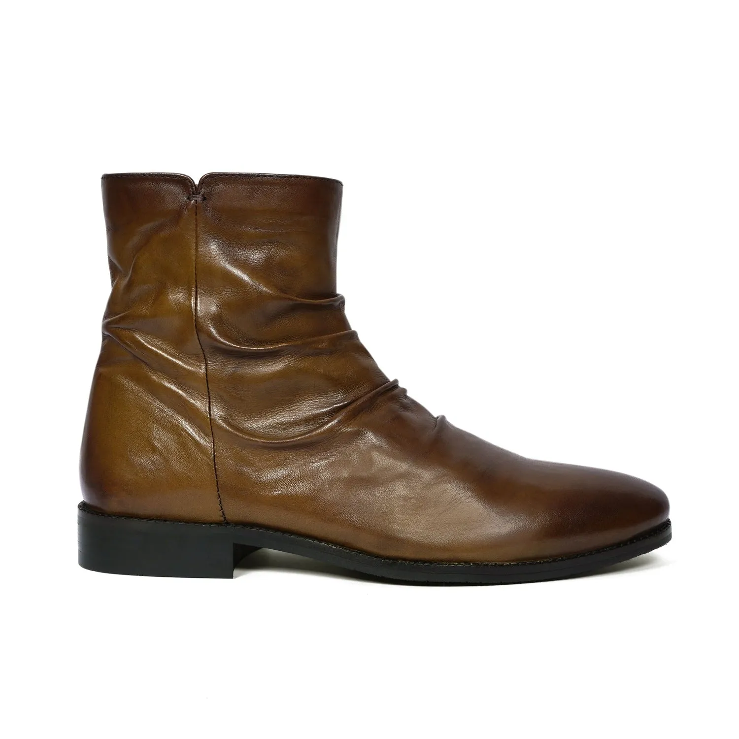Olive Leather Pleated Lightweight Chelsea Boots by Brune & Bareskin