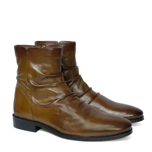 Olive Leather Pleated Lightweight Chelsea Boots by Brune & Bareskin