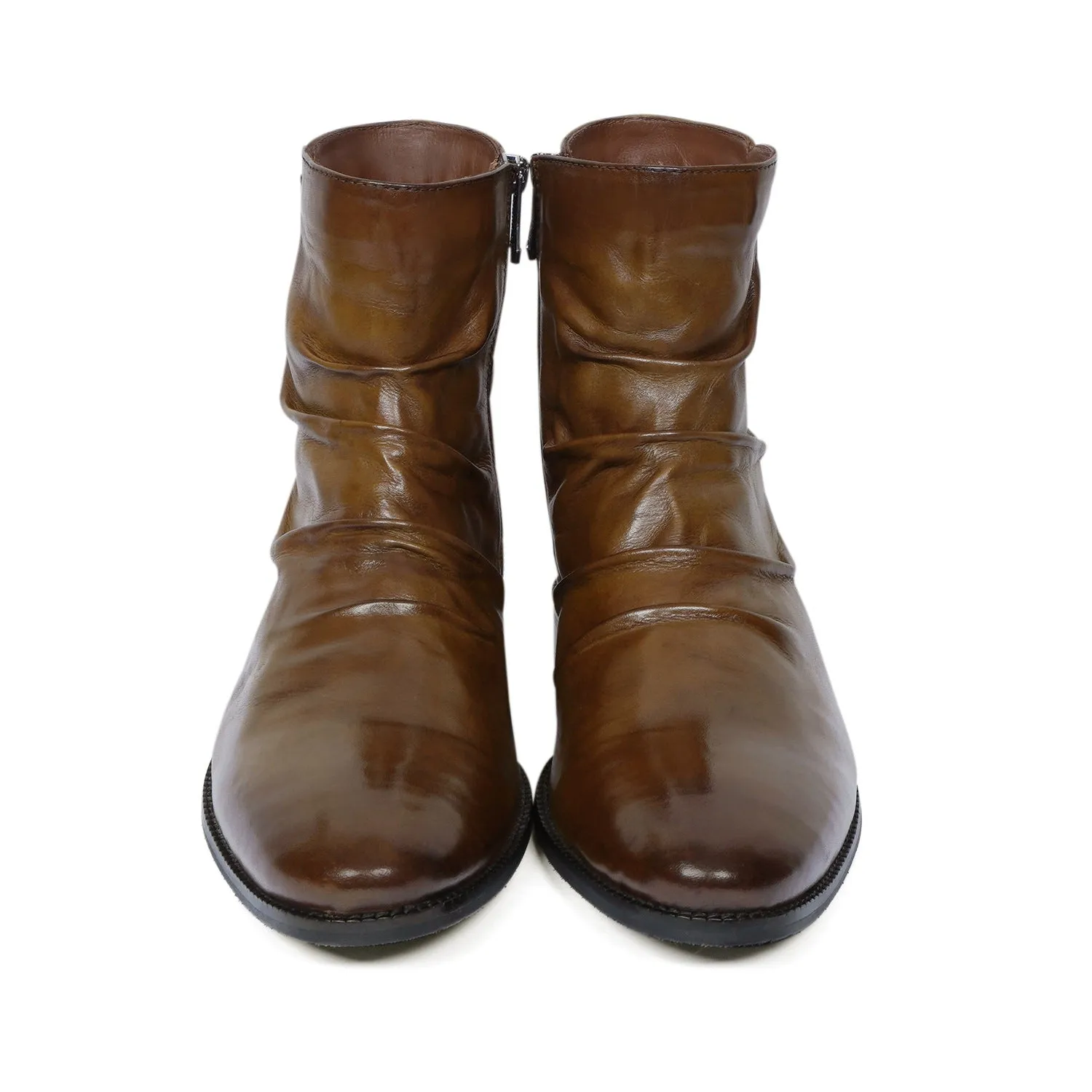 Olive Leather Pleated Lightweight Chelsea Boots by Brune & Bareskin