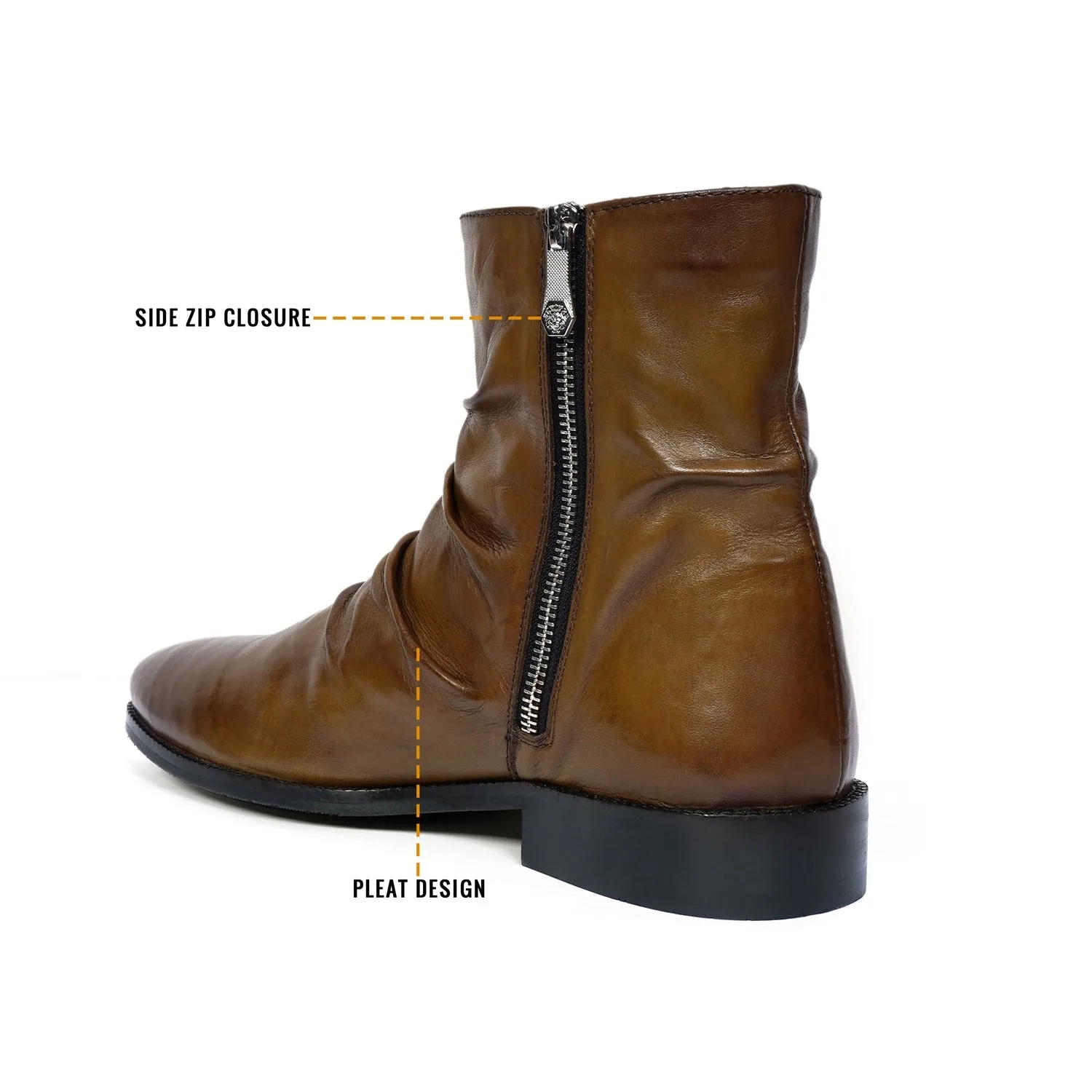 Olive Leather Pleated Lightweight Chelsea Boots by Brune & Bareskin