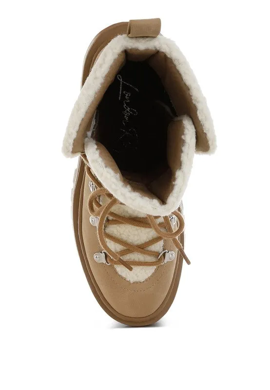 Omul Fleece & Vegan Leather Boots - Lace-Up, Low Block Heel, Winter Essentials
