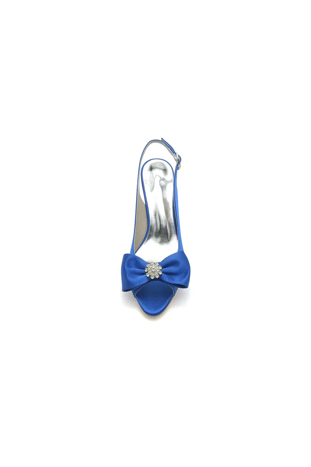 Open Toe Beaded Satin Stiletto Heels With Bow