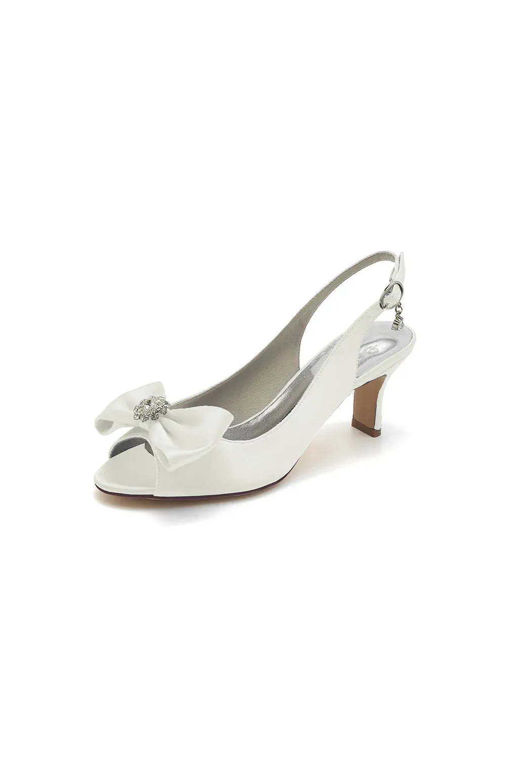 Open Toe Beaded Satin Stiletto Heels With Bow
