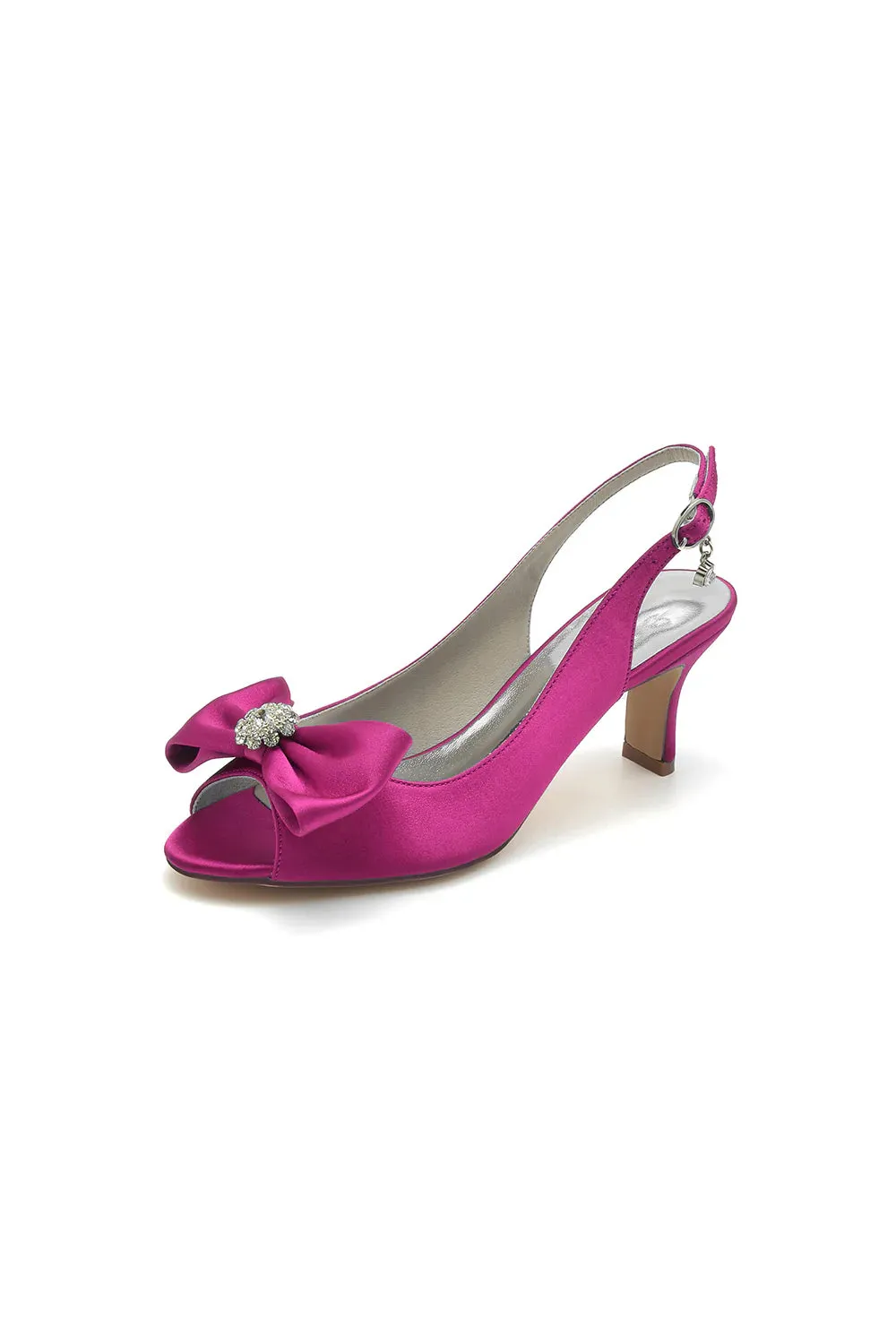 Open Toe Beaded Satin Stiletto Heels With Bow