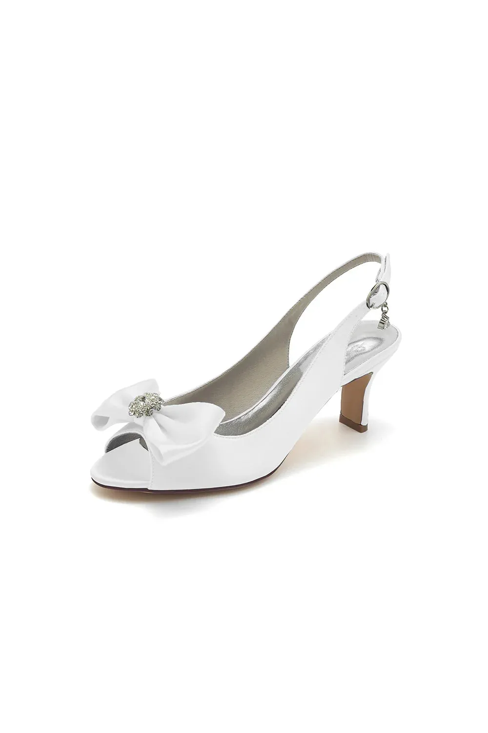 Open Toe Beaded Satin Stiletto Heels With Bow