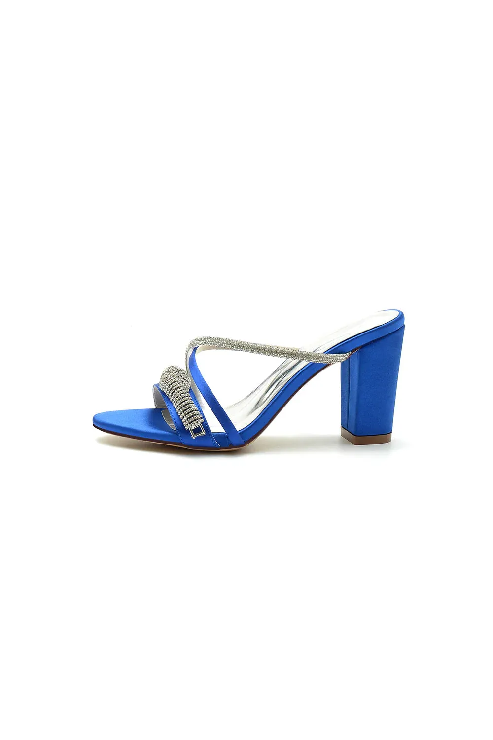 Open Toe Block Heels with Rhinestone