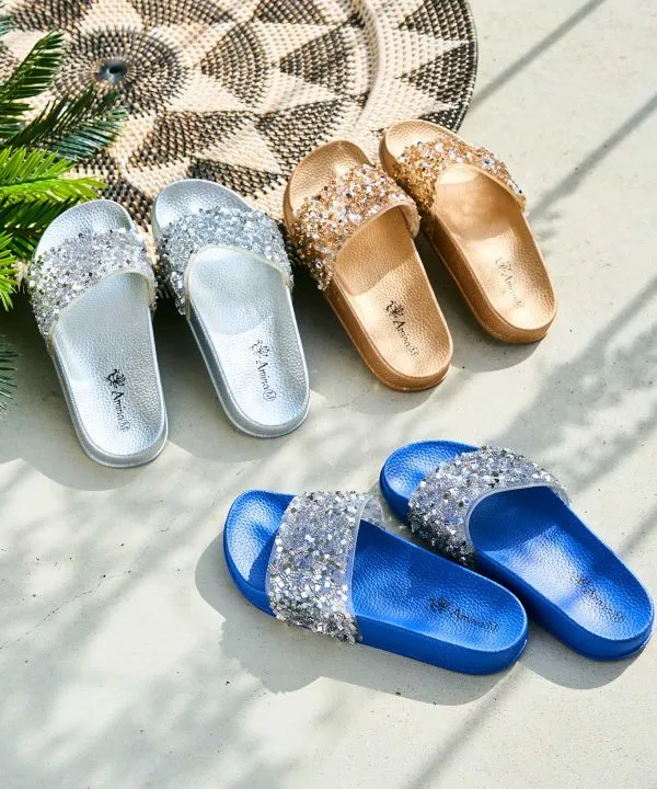 Open Toe Glitter Sliders