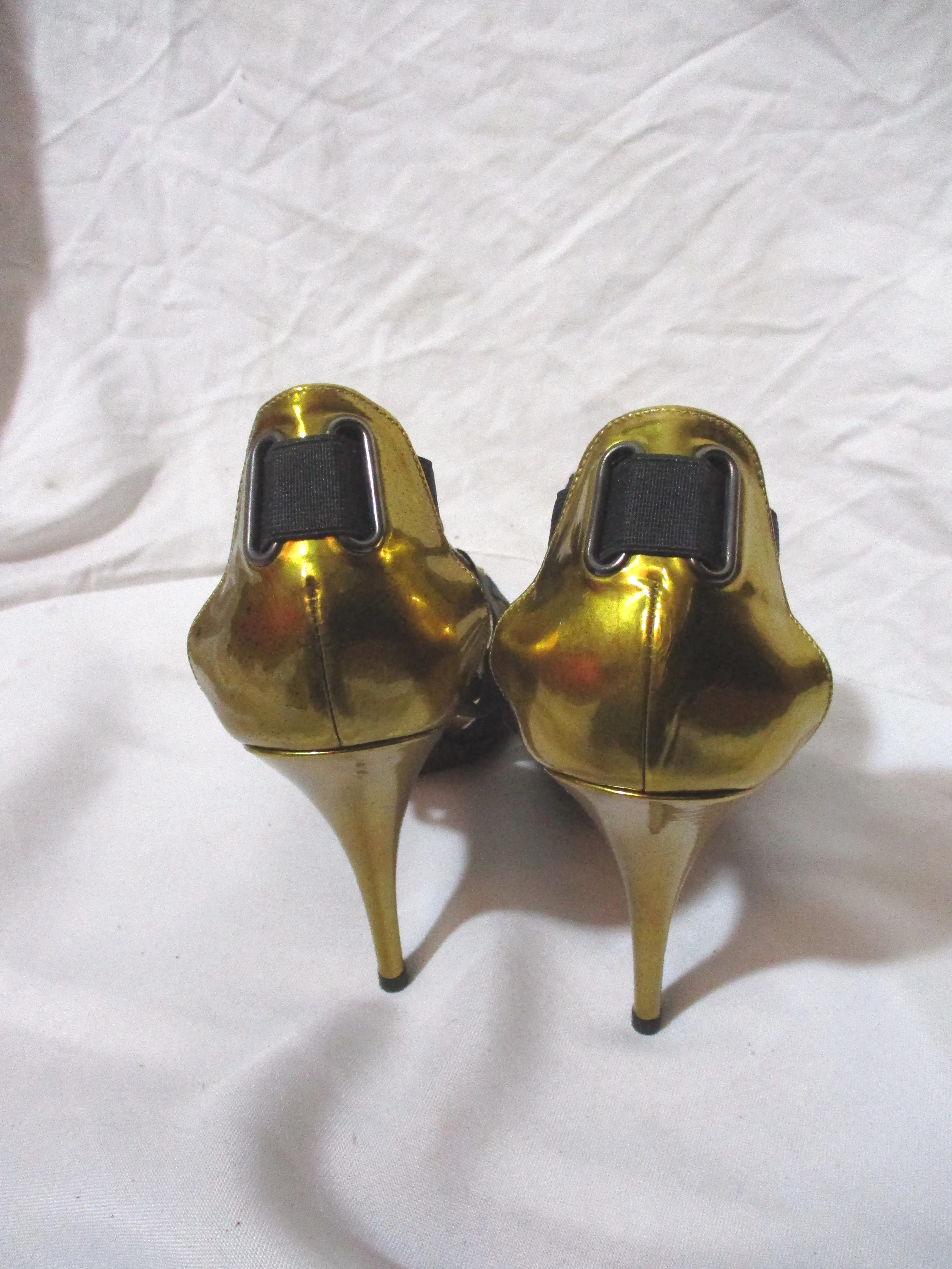 OSCAR DE LA RENTA High Heel Stiletto PUMP Shoe Sandal Strappy 36 Black Gold