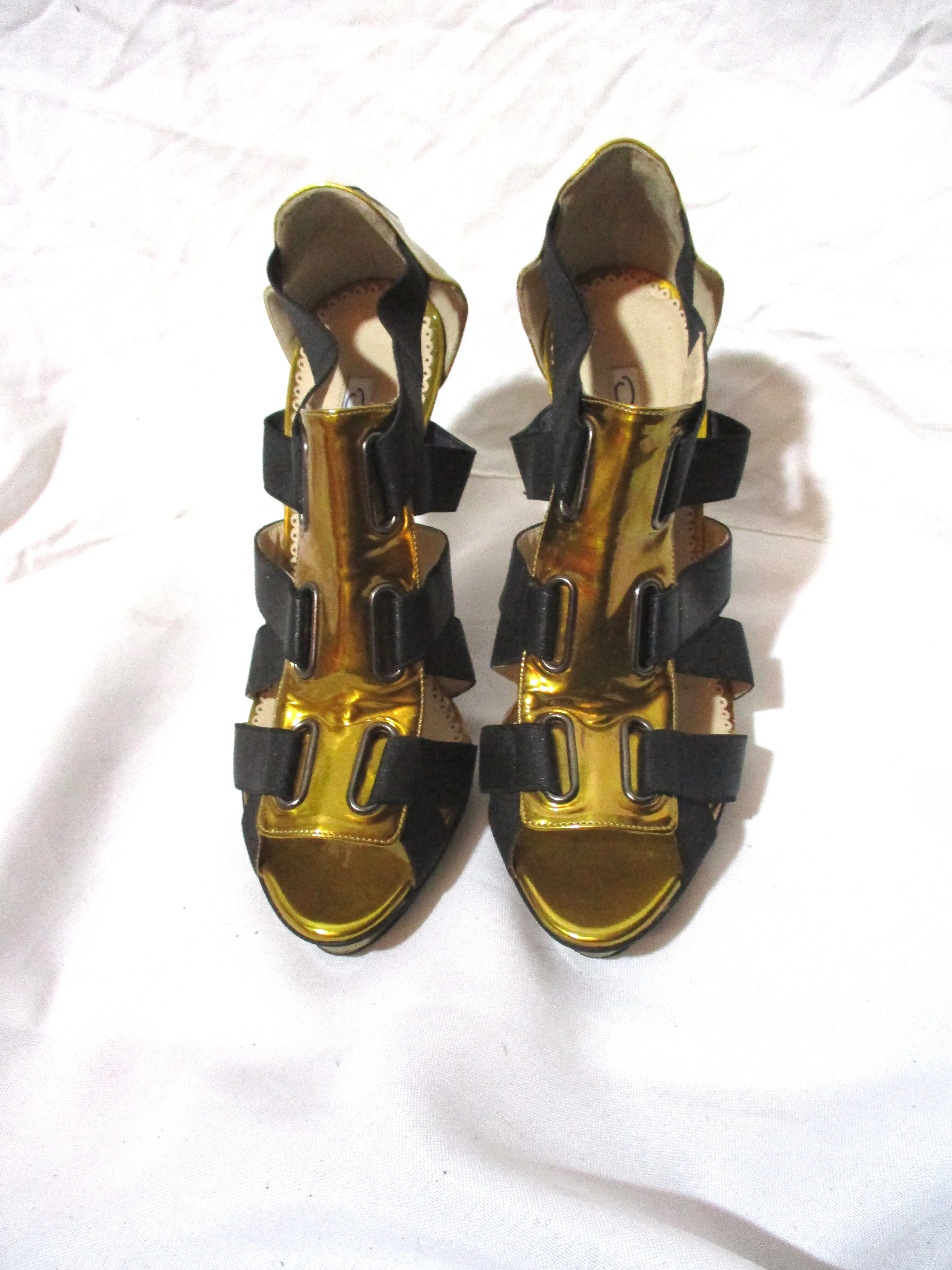 OSCAR DE LA RENTA High Heel Stiletto PUMP Shoe Sandal Strappy 36 Black Gold